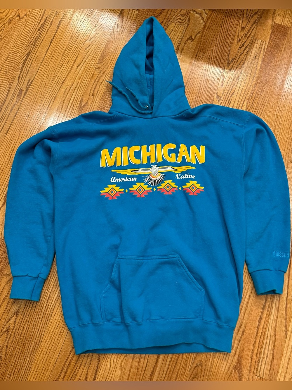 VTG 90’s Michigan Discus Athletics Hoodie Aztec Eagle Blue